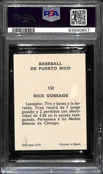 RARE 1972 Puerto Rican League Rick Gossage #132 Rookie Sticker Card  PSA 2.5